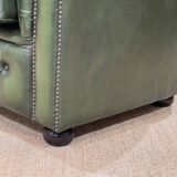 Chesterfield sofa in green leather 3 places from the 80s