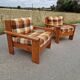 Pair of brutalist pine armchairs circa 1960