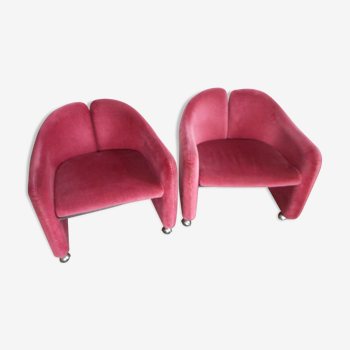 Pair of PS142 armchairs, Eugenio Gerli, 1960s, raspberry velvet