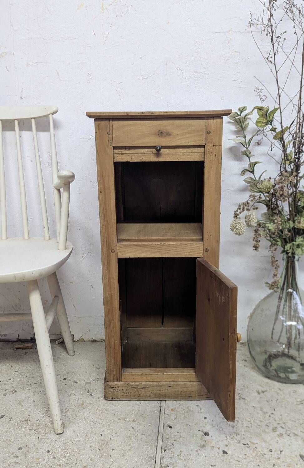 Antique cherry wood curtain bedside table, entrance furniture