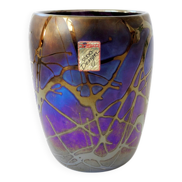 Rare Joska vase, Art Nouveau style, iridescent blown glass, Germany 1990