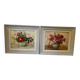 Pair paintings, oil on canvas still life pink flowers