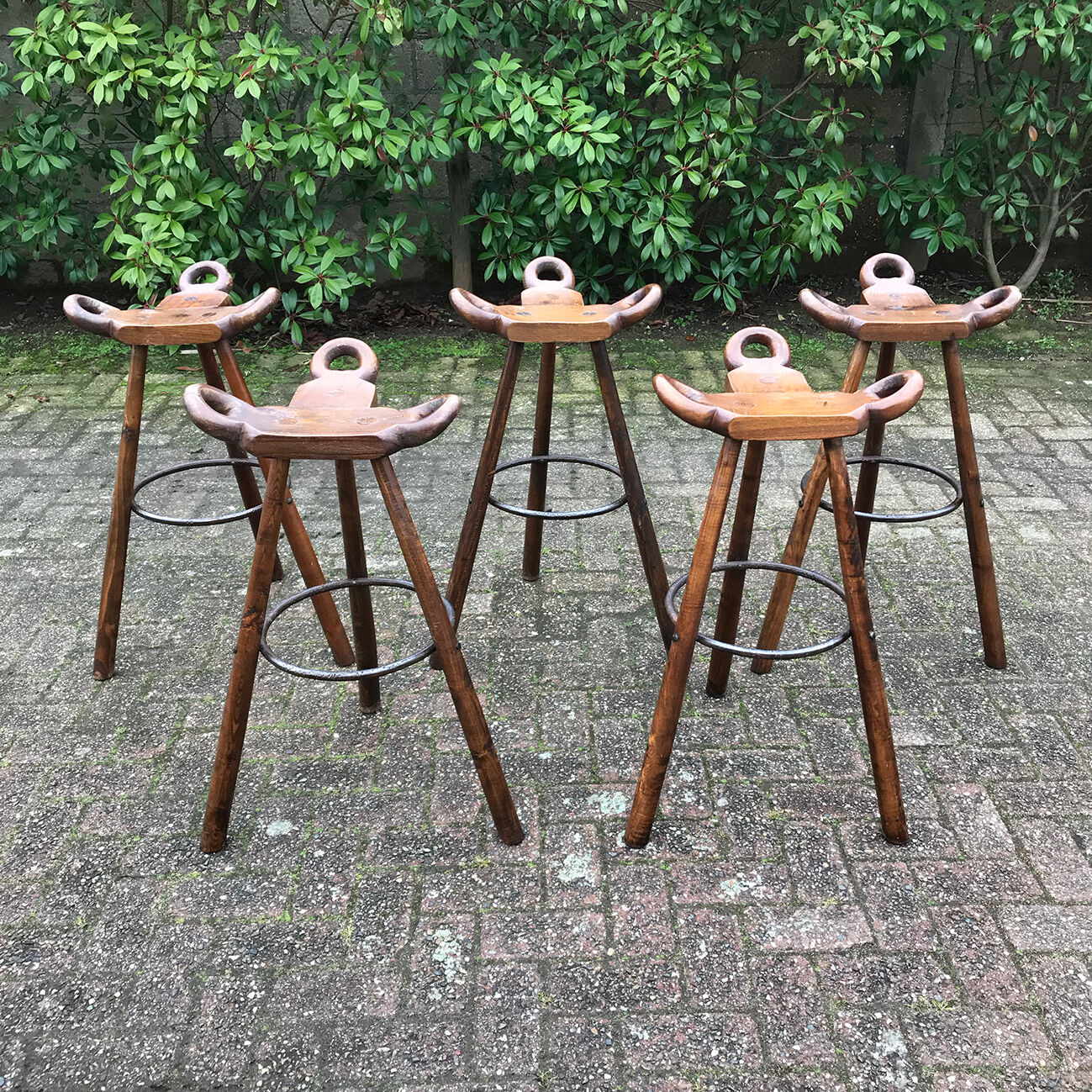 Brutalist spanish bar stools, 1970s, set of 5
