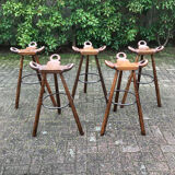 Brutalist spanish bar stools, 1970s, set of 5