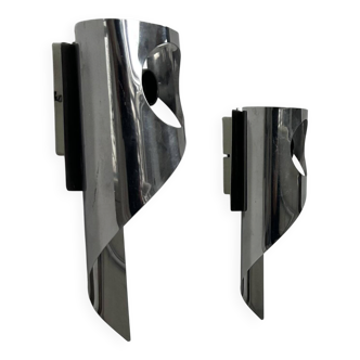 Pair of vintage wall lights, chrome metal, France, 1970.