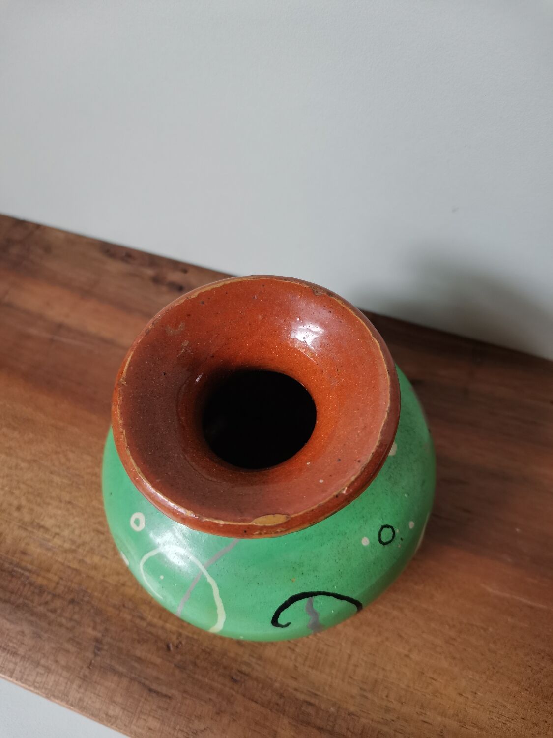 Vintage enamelled vase hand painted fish pattern