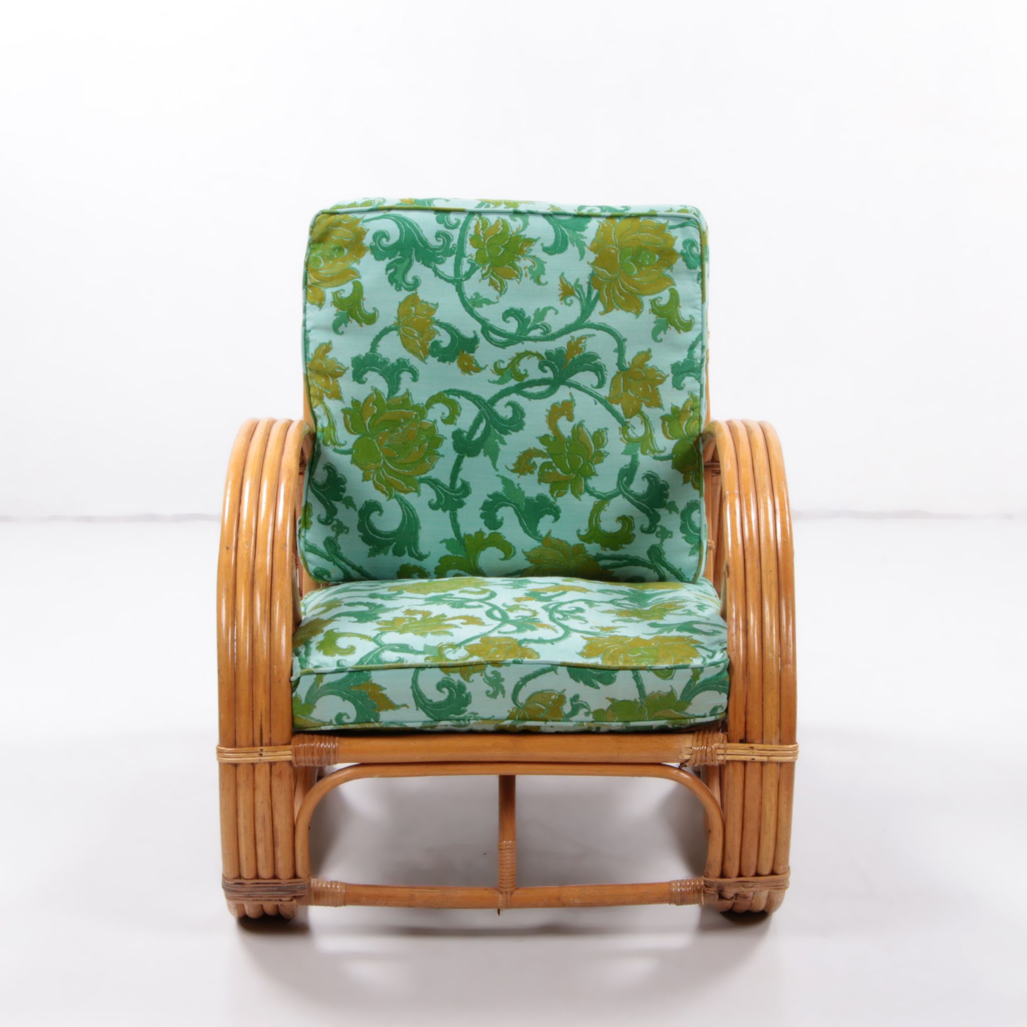 Vintage set of bamboo lounge armchairs and sofa with coffee table Paul Frankl, 1960s