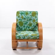 Vintage set of bamboo lounge armchairs and sofa with coffee table Paul Frankl, 1960s