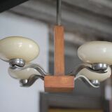 Art Deco suspension, 4-light chandelier with opaline globe, ceiling lamp.