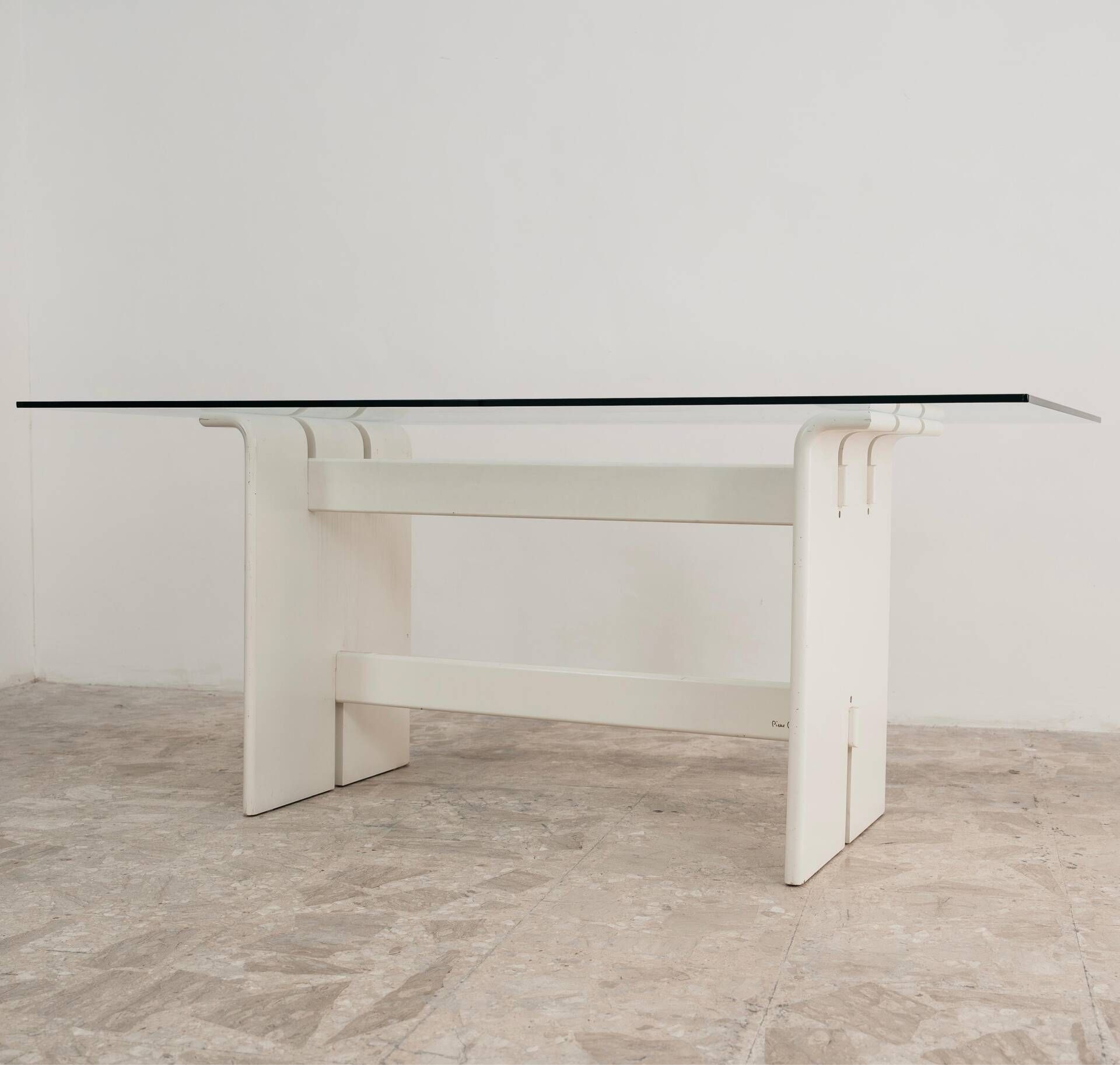 Table à manger Pierre Cardin en bois et cristal design années 70 moderne