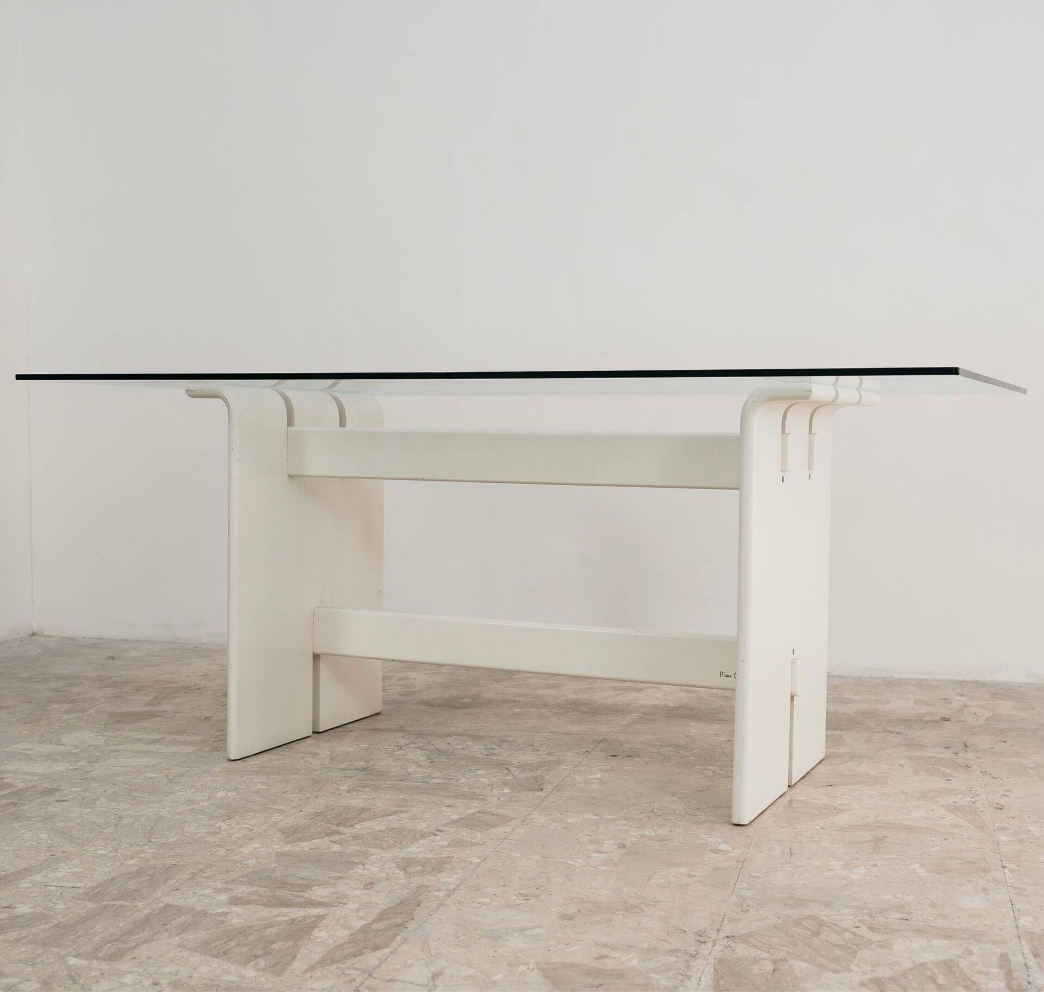 Table à manger Pierre Cardin en bois et cristal design années 70 moderne