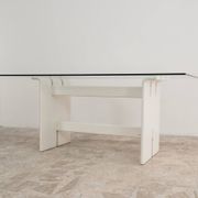 Table à manger Pierre Cardin en bois et cristal design années 70 moderne