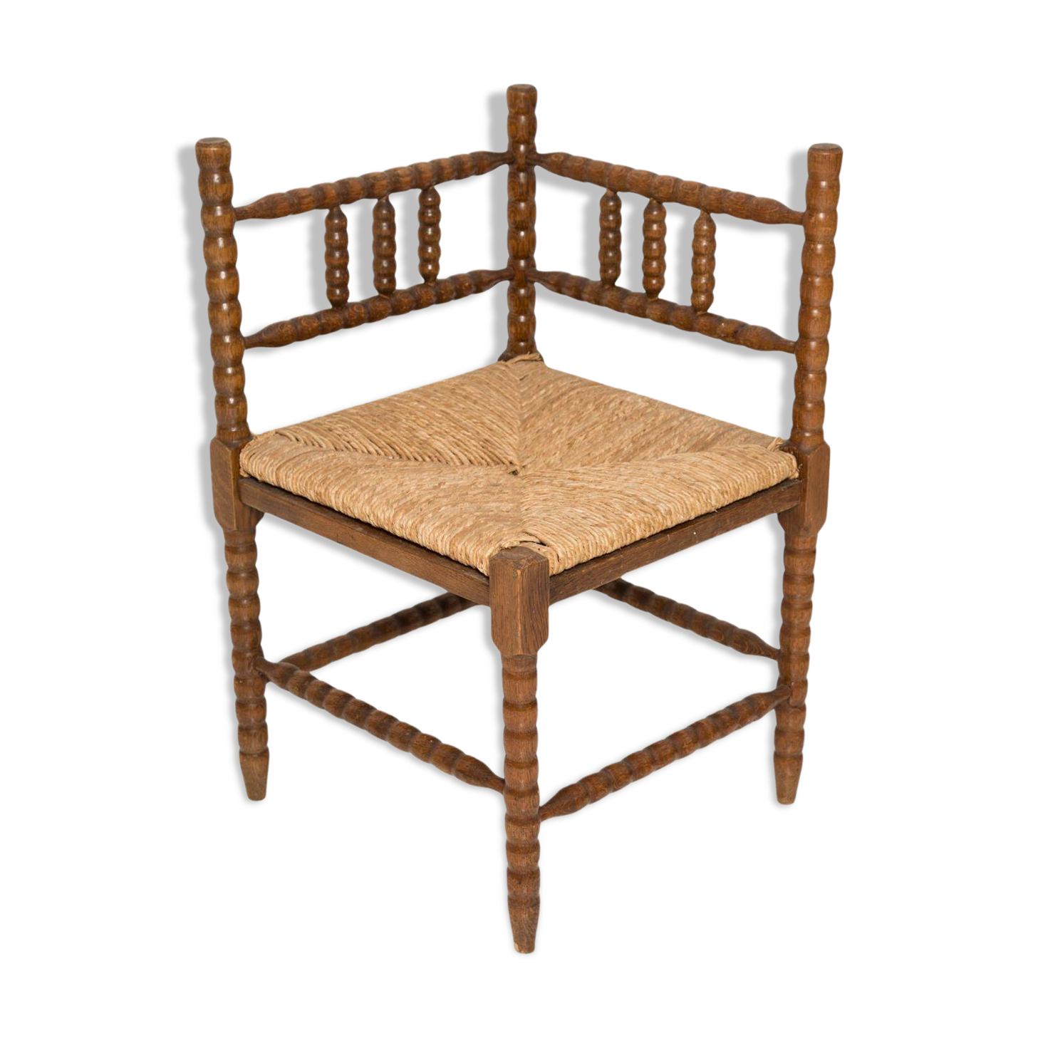 Mid-century provincial antique bobbin corner chair, France, 1940s.