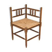 Chaise d'angle bobine artisanale provinciale antique du milieu du siècle, France, années 1940