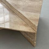 Pair of triangular travertine tables