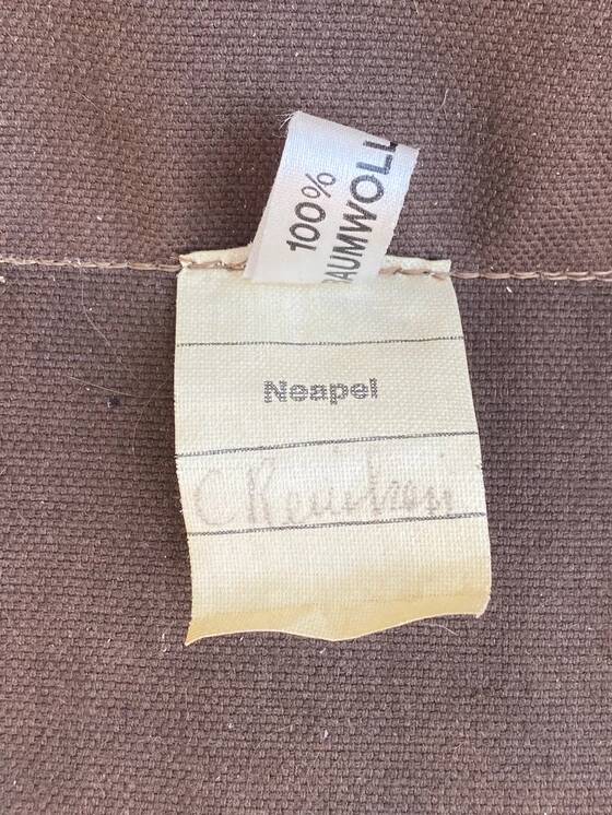 Pair of Neapel cotton and wood fireside chairs, circa 1960