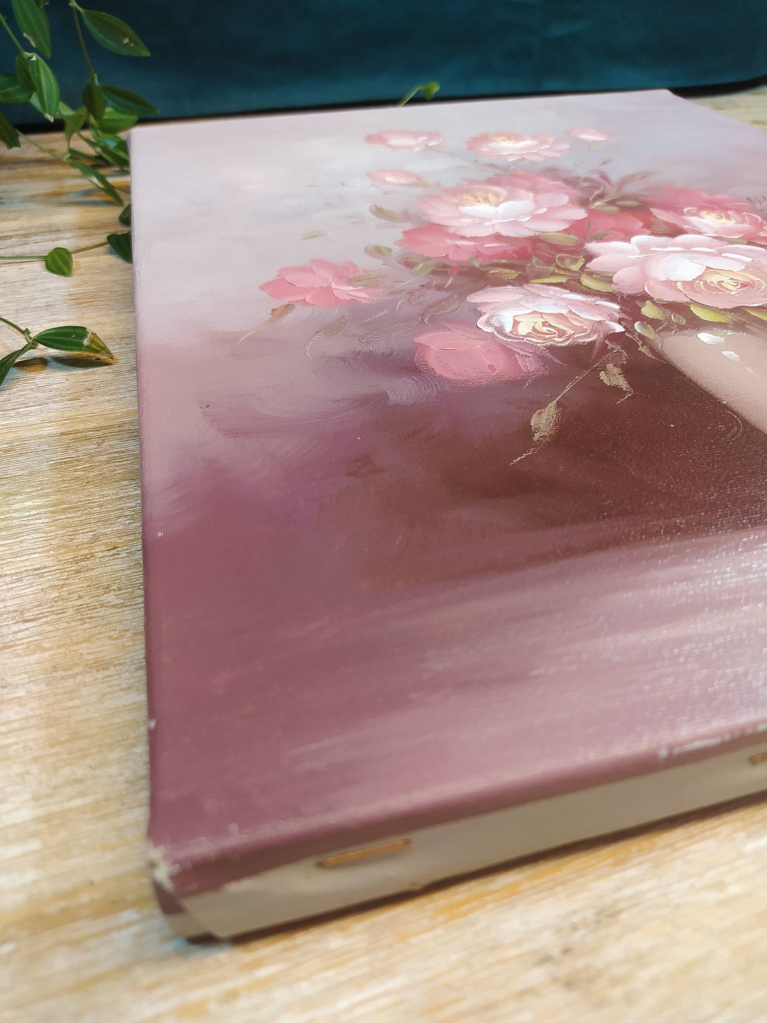 Still life painting bouquet of pink flowers signed Robert Cox