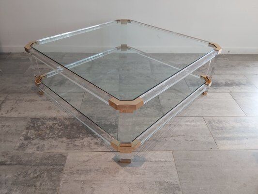Vintage glass and brass coffee table by Charles & Hollis Jones, 1970s