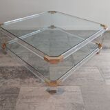Table basse vintage en verre et laiton par Charles & Hollis Jones, 1970s