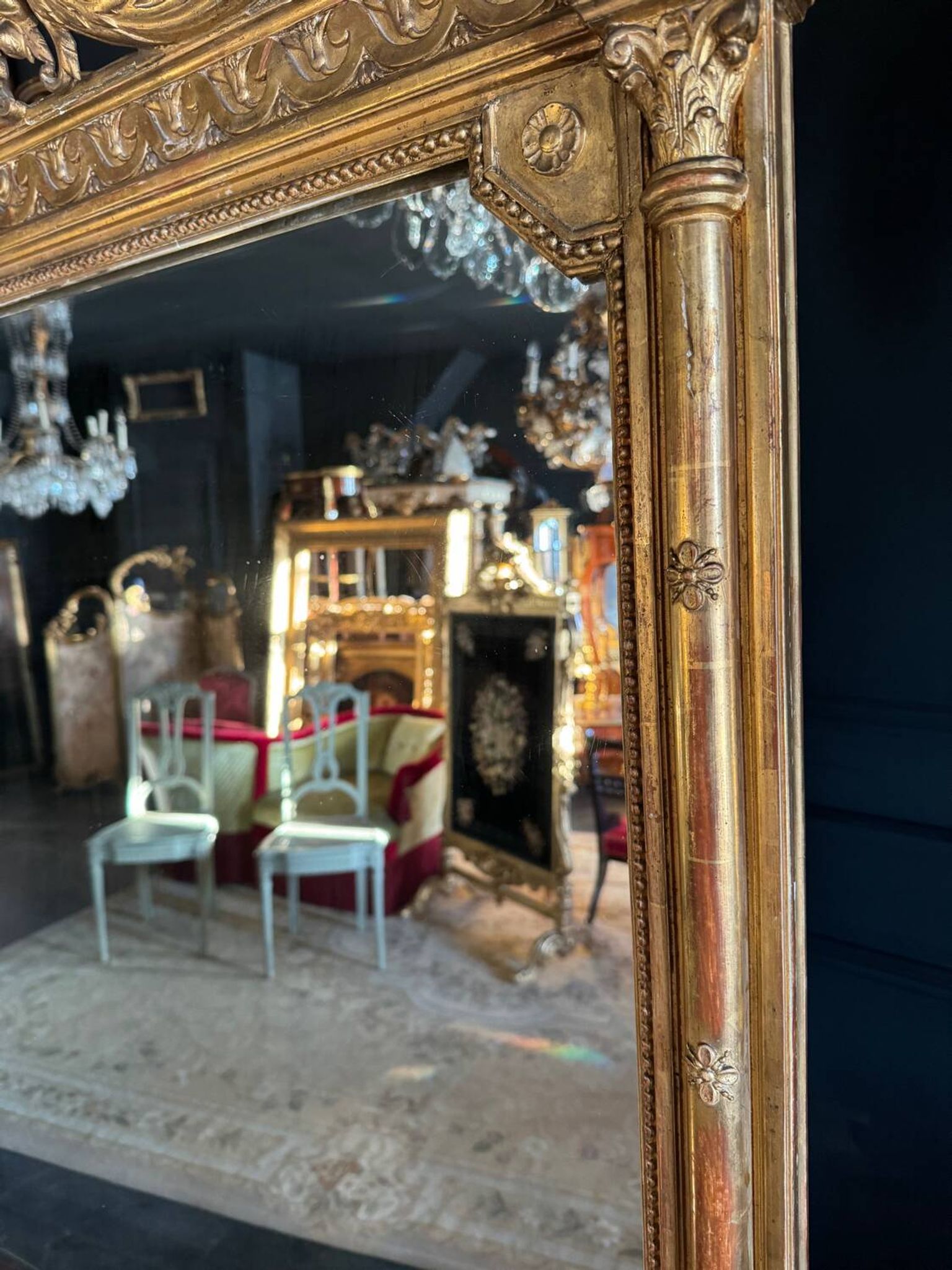 Napoleon iii period fireplace mirror in golden wood with putti decor - 19th century