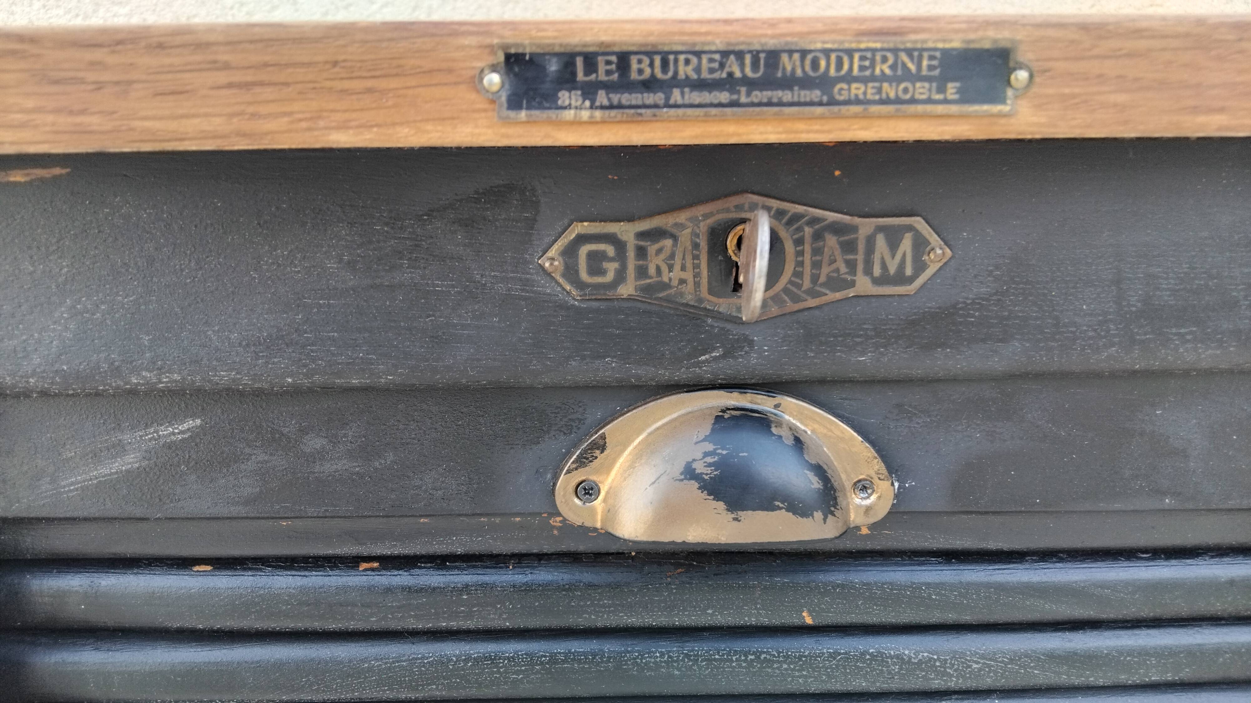 Vintage GRADIAM filing cabinet with a flap.