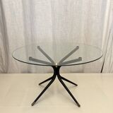 1950s glass and brass coffee table