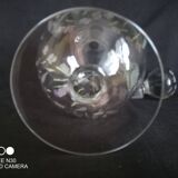 Wine carafe on foot, in cut and enameled glass