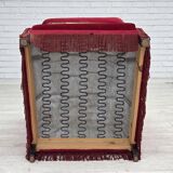 1970s, Danish highback armchair, red furniture velour, ash wood.