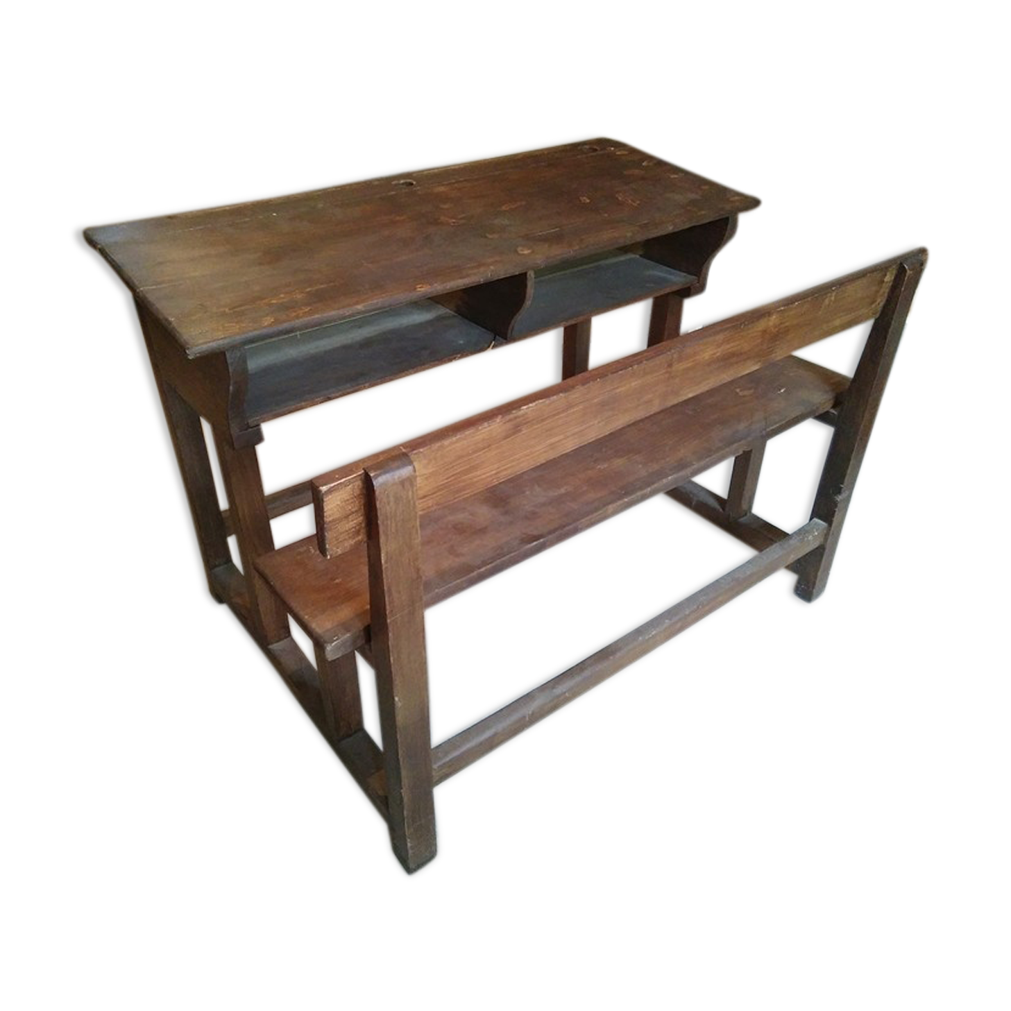 Desk school desk double wood massif 30/40 years