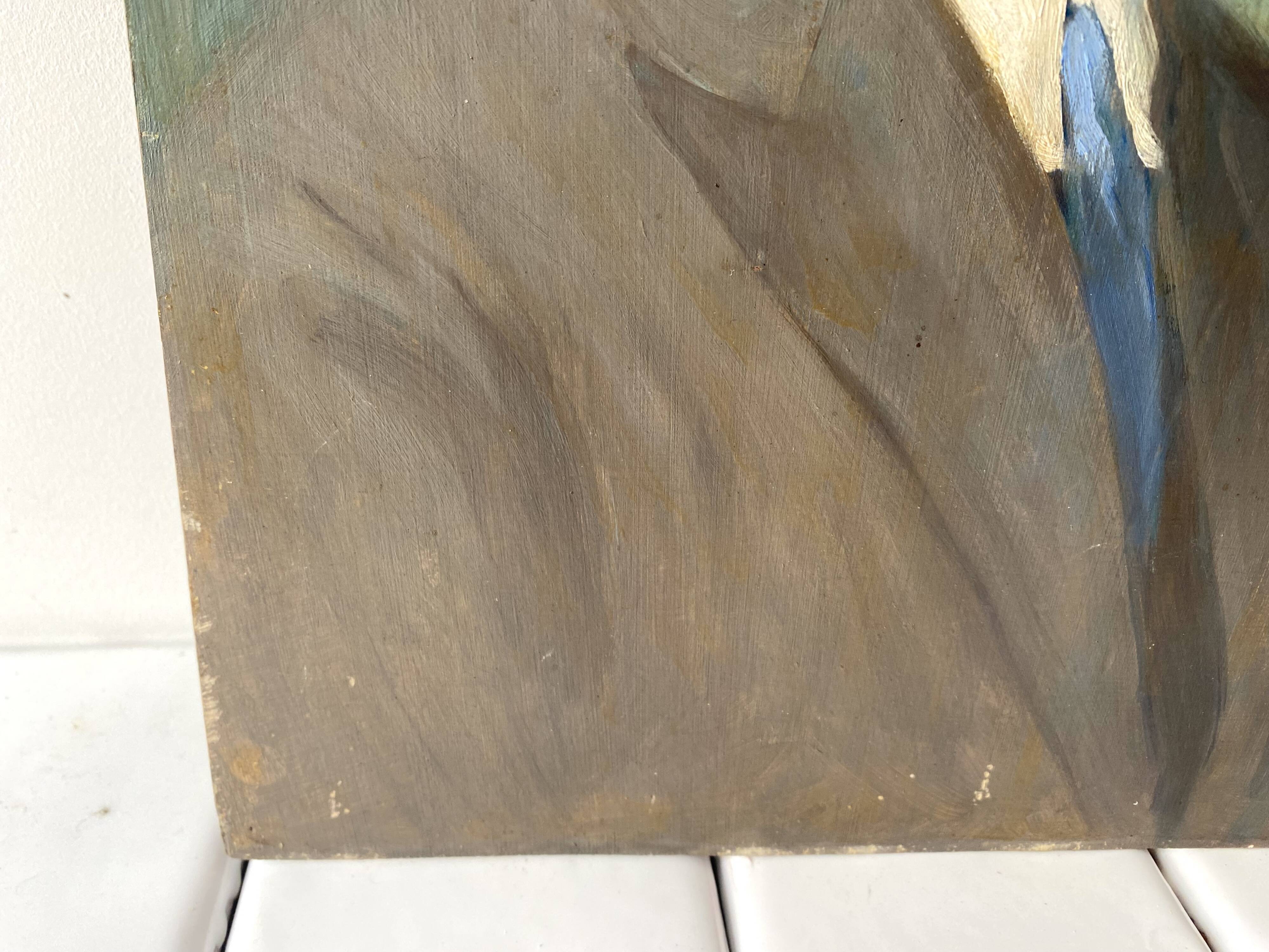 Old portrait in oil on panel 1920, vintage painting of a man signed Cagnet