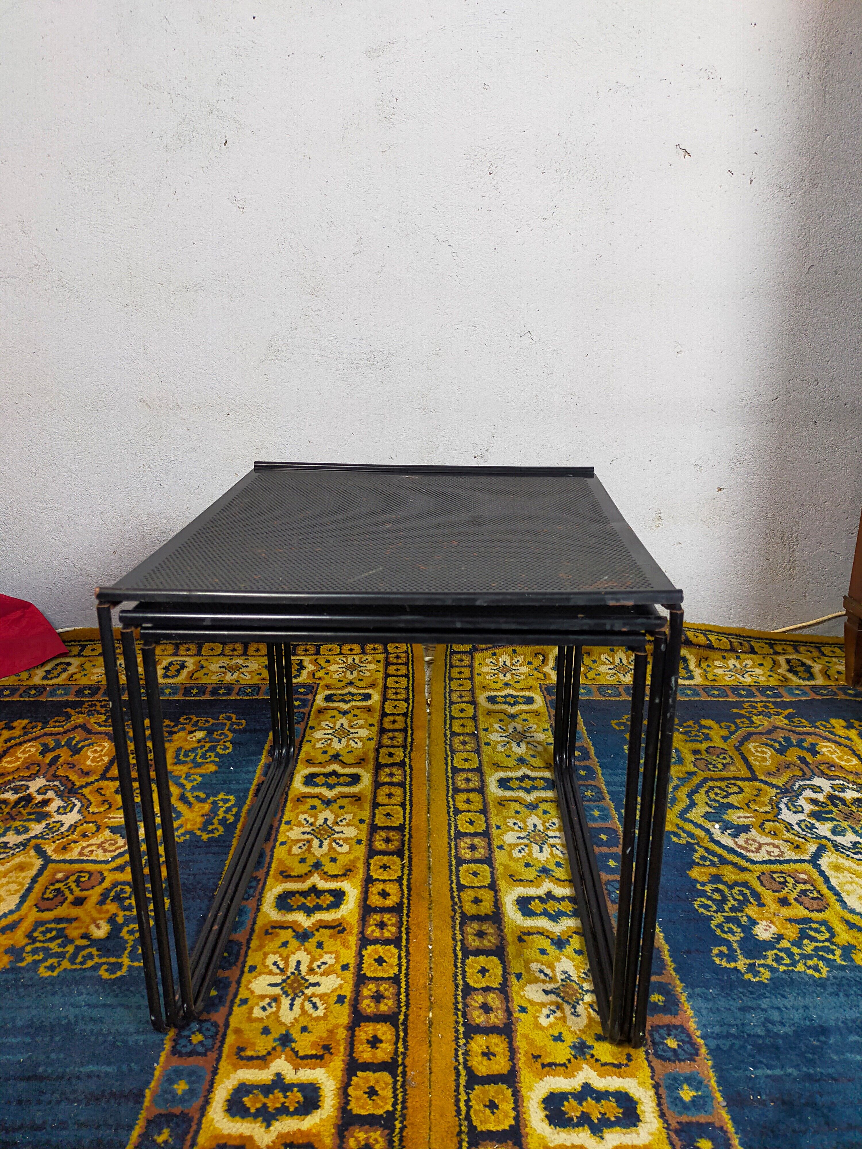 Vintage black metal trundle tables 1950