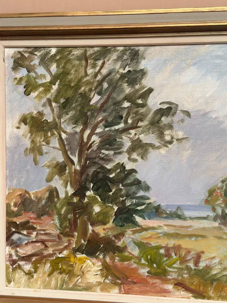 Original Swedish Oil on Canvas – “Landscape” by Sigurd Hagegård – Signed – Vintage & Framed – 62 × 53 cm (24.4" × 20.9")