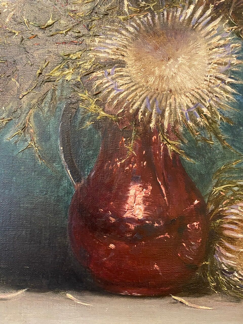 Old painting, still life with thistles signed C.Jung, 1928