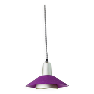 Purple Silver Green Multicolor Metal Ceiling Lamp – 1980s Postmodern Memphis, Striped Cable