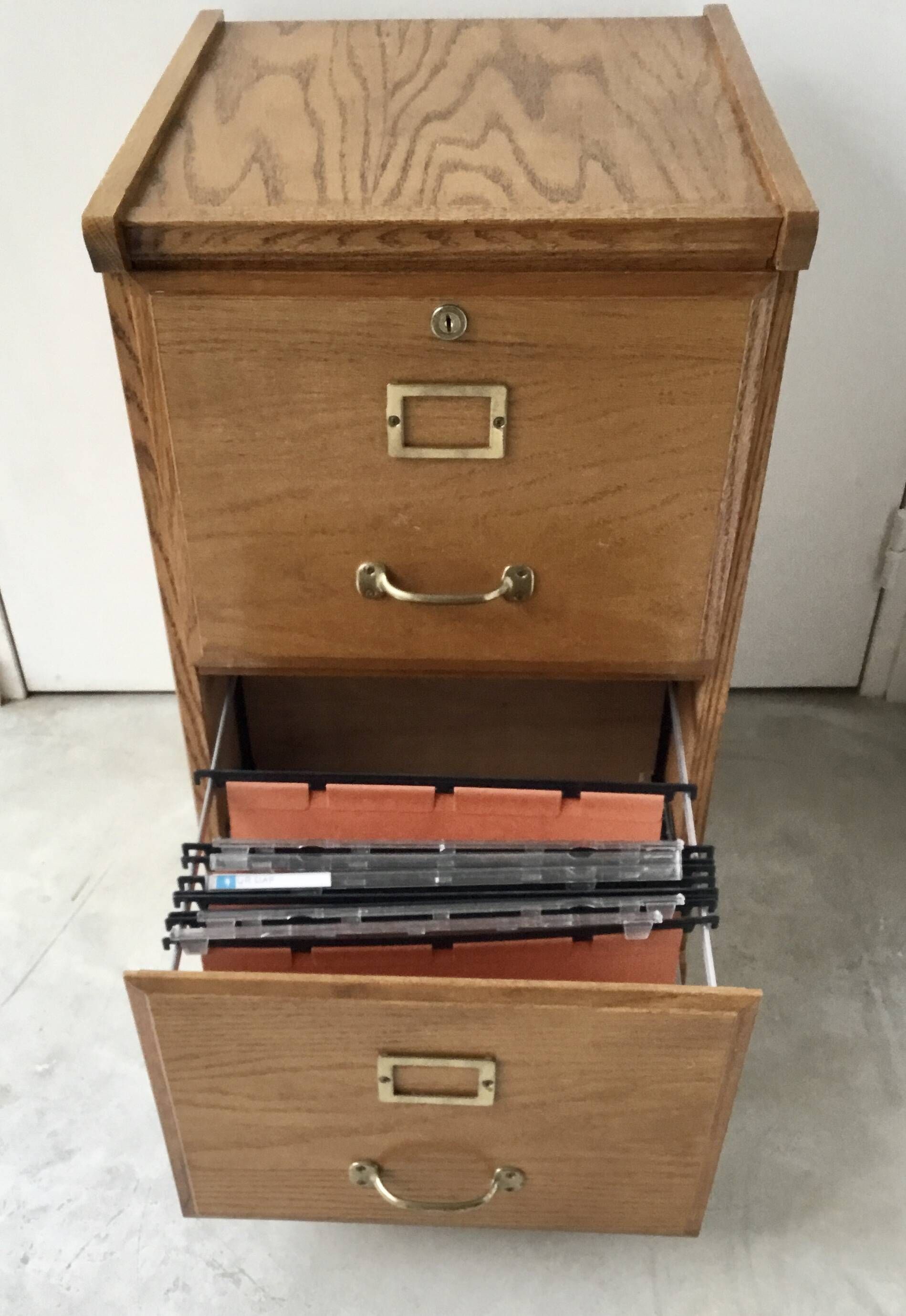 Wooden filing cabinet with 2 drawers - vintage trade furniture 1950