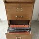 Wooden filing cabinet with 2 drawers - vintage trade furniture 1950