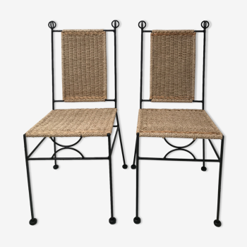 Paire de chaises assise corde vintage années 50