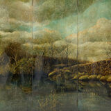 Screen by Bernard Cuenin with lacquered landscape, circa 1970