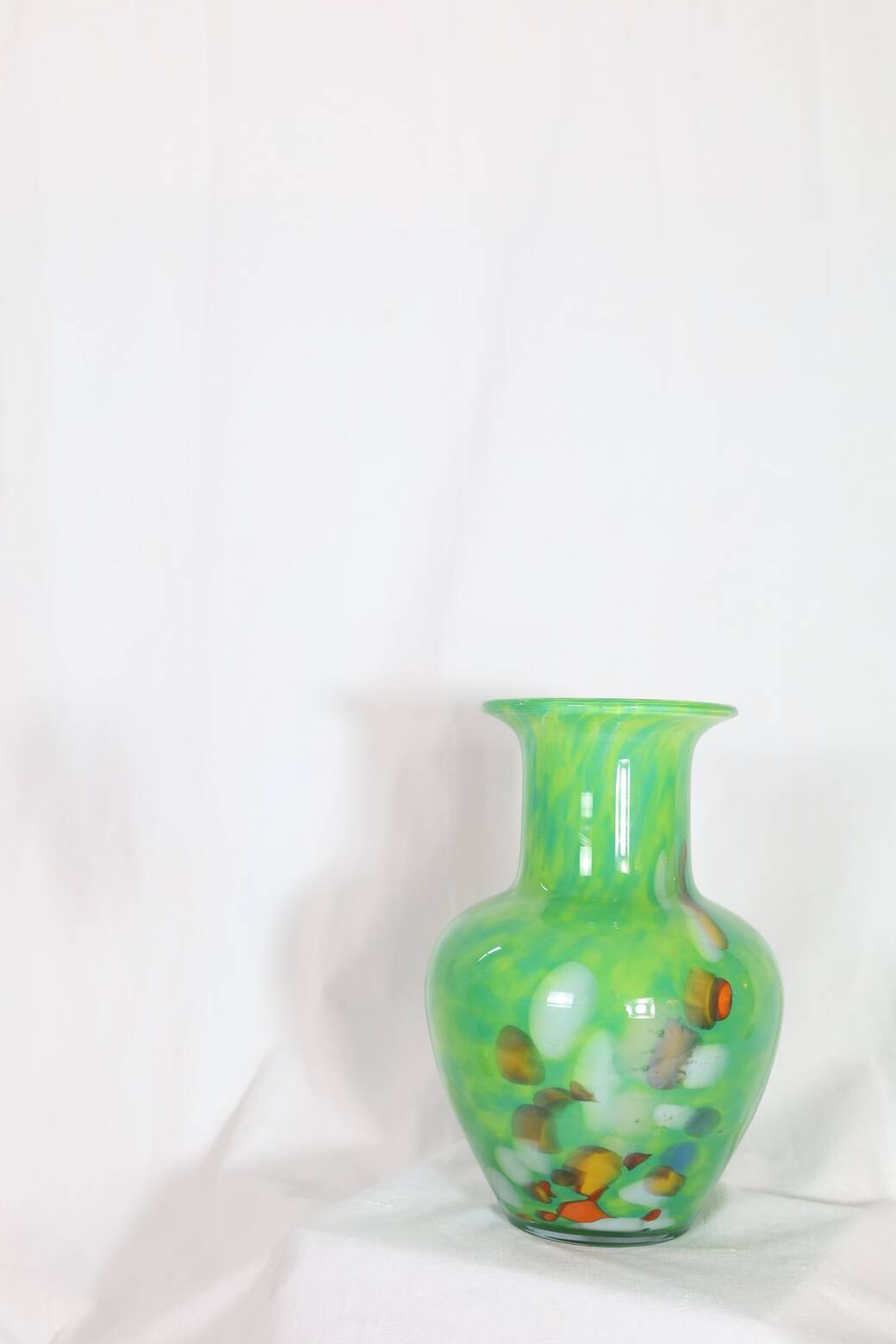Speckled green crystal vase by mf cristal de paris