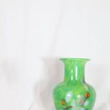 Speckled green crystal vase by mf cristal de paris