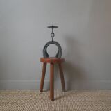 Iron candle holder folk art artisanal horseshoe brutalist decoration candlestick candelabra