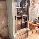 Raw wood and celadon glass cabinet