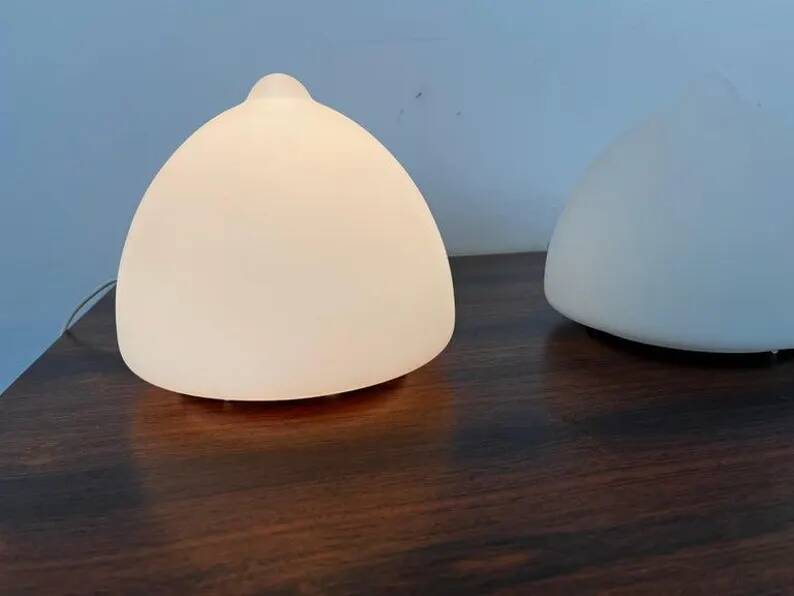 Pair of Czech Opaline Glass Sculptural Table Lamps, 1970s