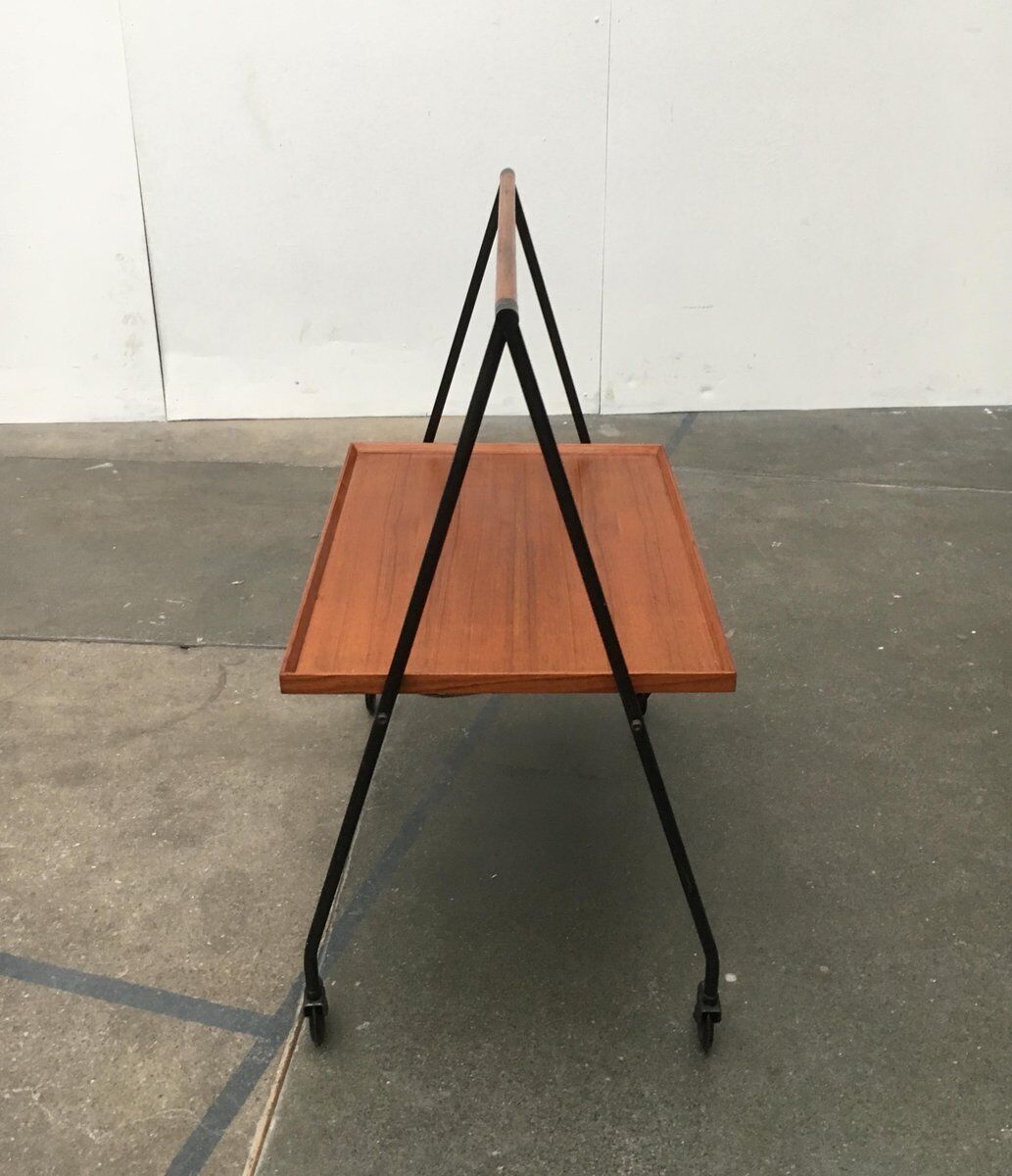 Mid-century folding teak serving trolley