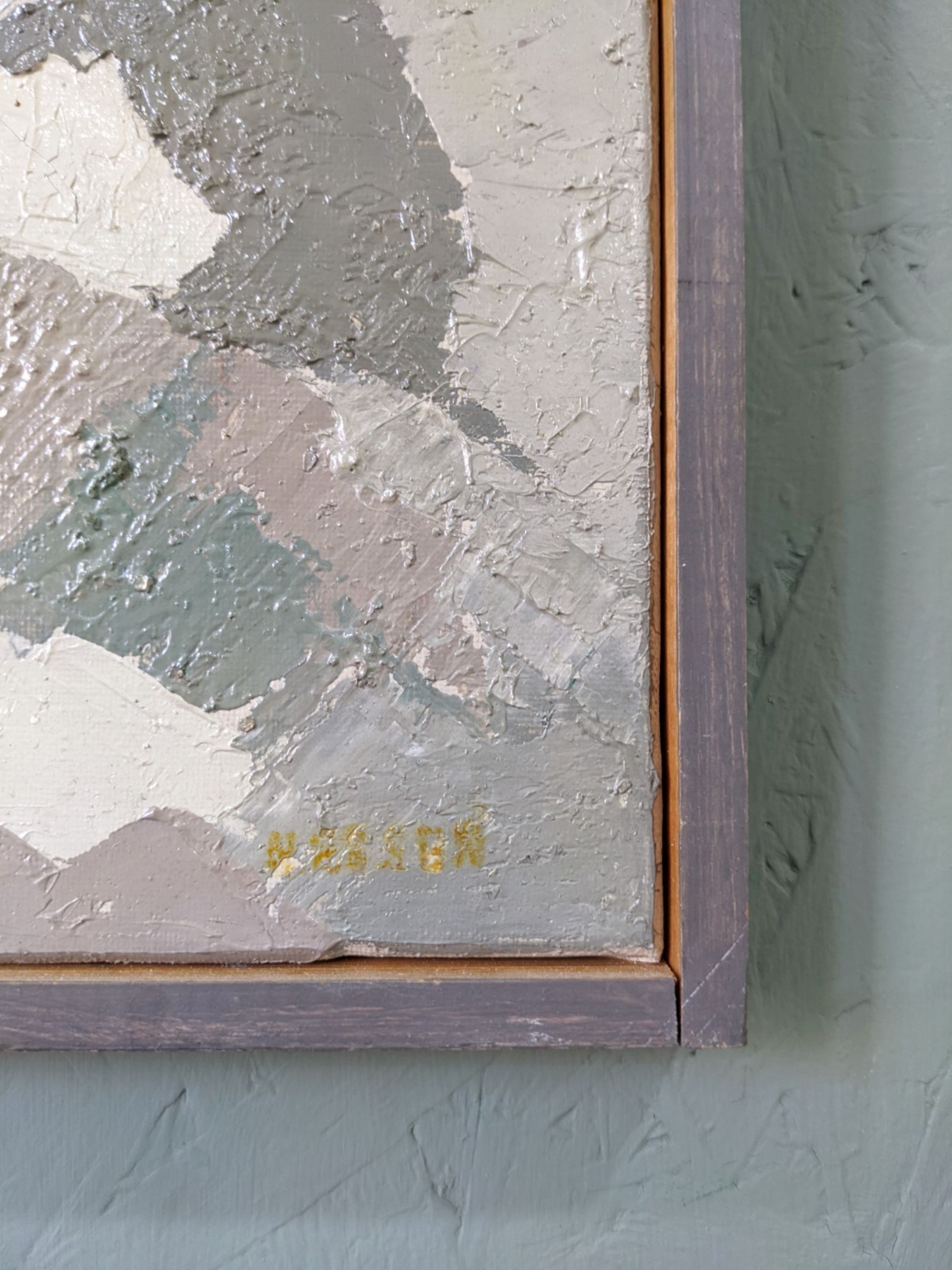 Mid-century modern swedish "alabaster", abstract framed oil painting