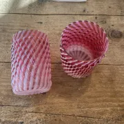 Two Northwood glasses from the 1930s in opalescent pink glass.