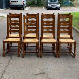 8 chaises en bois massif chêne clair et paille type ferme dossier haut