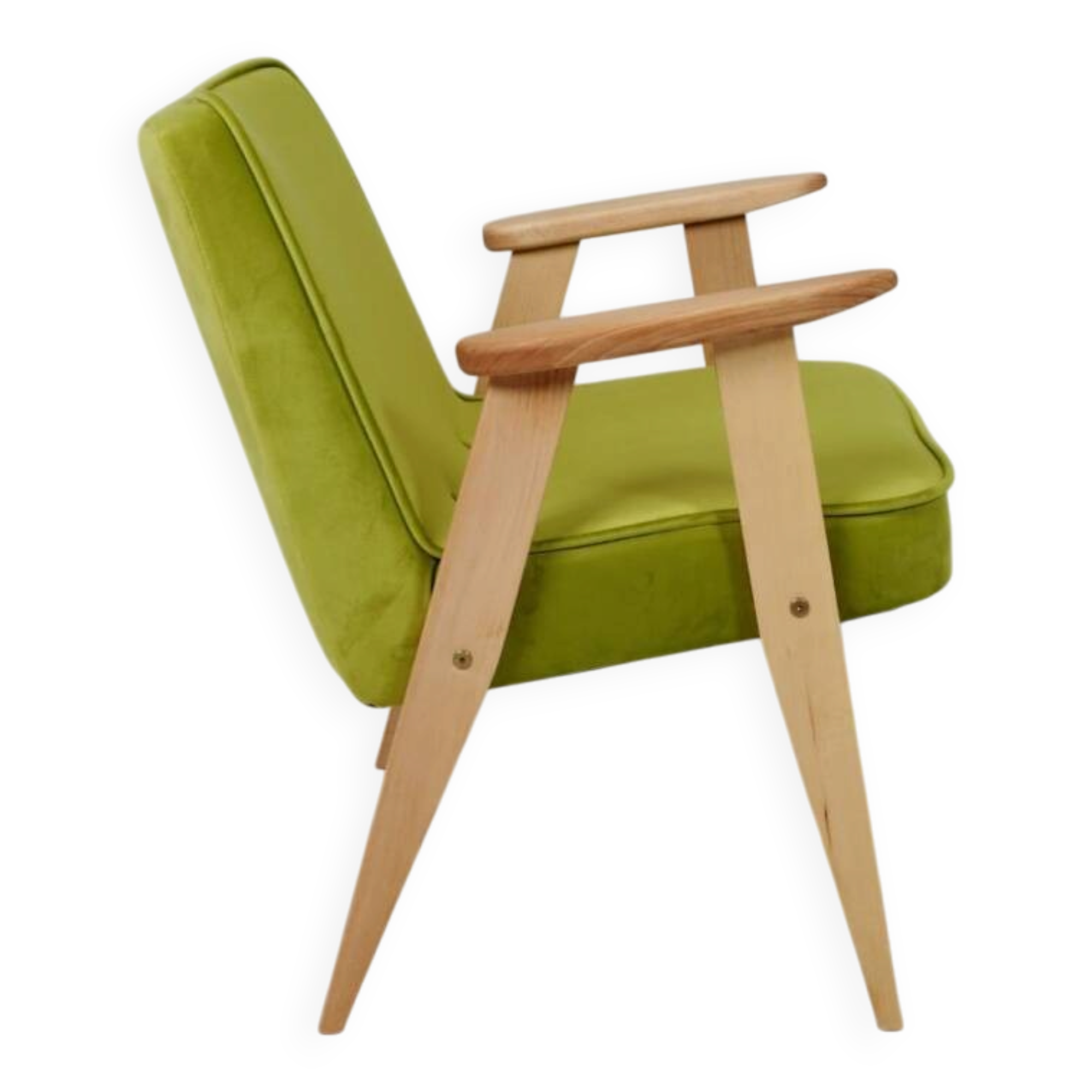 Fauteuil moderne en velours vert lime design par Chierowski