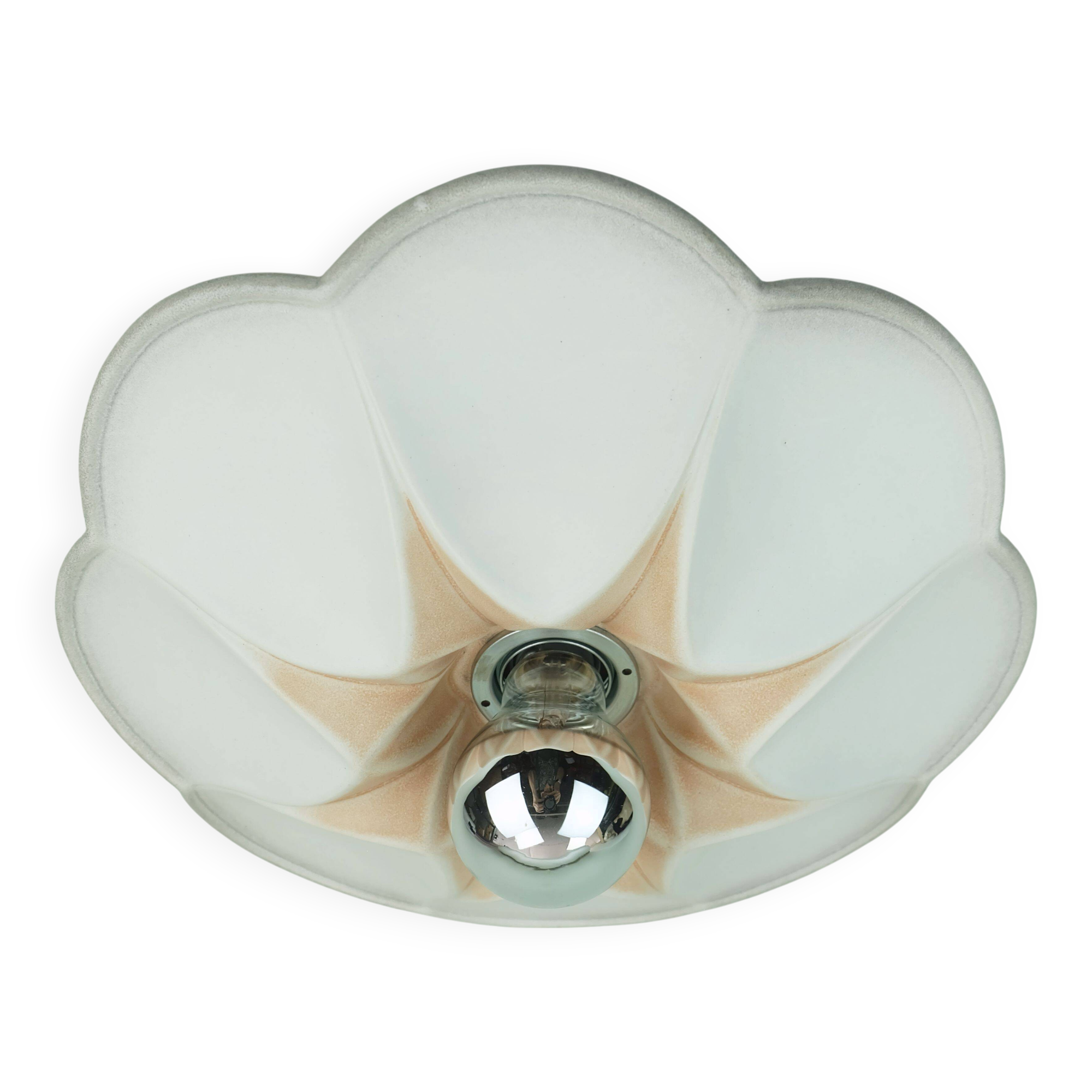 Vintage ceramic ceiling light or wall lamp flower shape white grey rose 80s