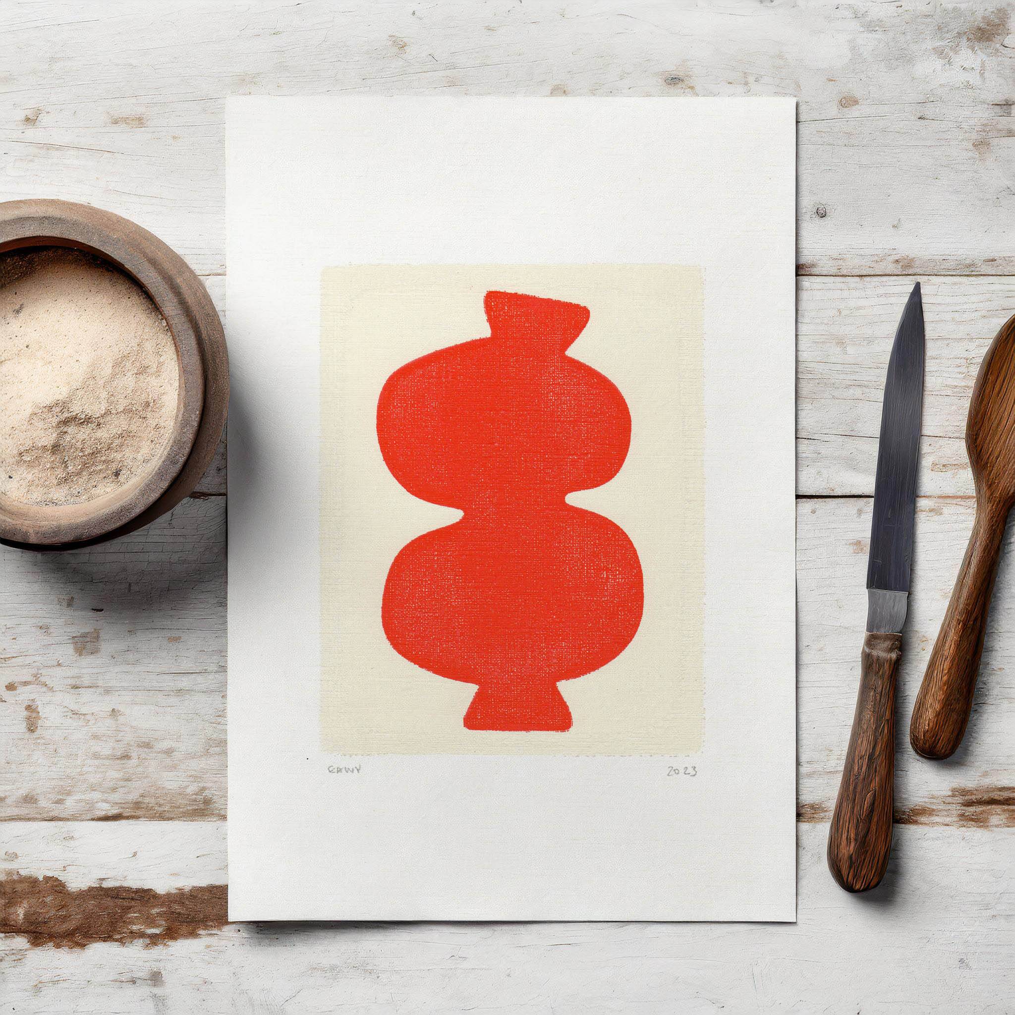 Painting on paper - majo - bright red - signed eawy